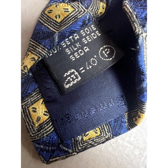 Ermenegildo Zegna Navy Blue 100% Silk w/ Yellow Gold Diamond Geometric Neck Tie - Picture 5 of 11